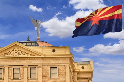 Arizona flag and state capitol
