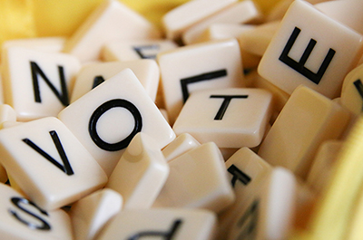 Scrabble tiles forming the word Vote